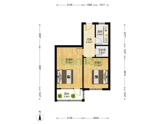 团岛二路 2室0厅1卫 54平方