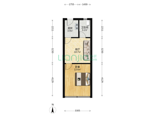 控江路1525弄 1室1厅1卫 39平方