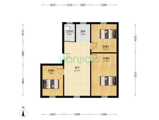 公路设计院宿舍楼 3室1厅1卫 89平方