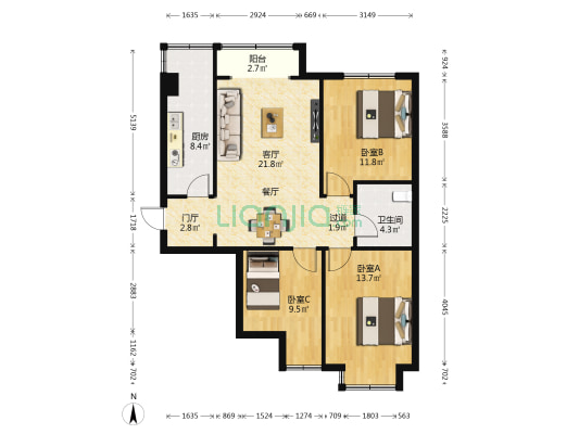 城南逸居BC区 3室1厅1卫 106平方