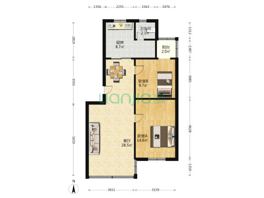 凤凰西街9号 2室1厅1卫 85平方