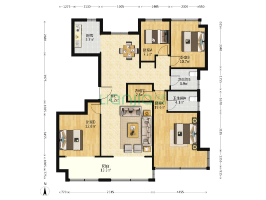 中亿金第 4室1厅2卫 152平方