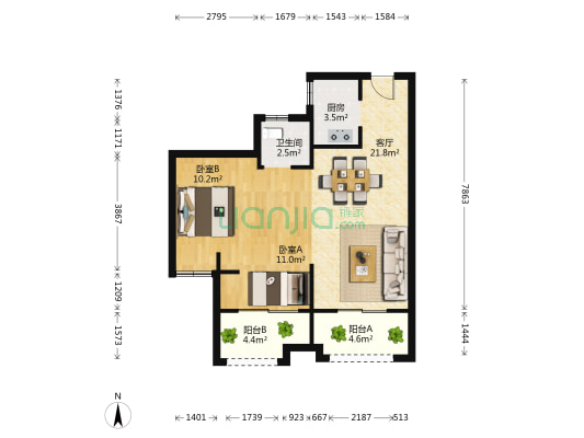 龙湖春江郦湾 2室1厅1卫 83平方