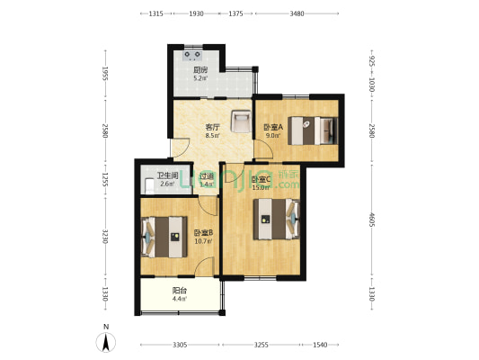南园路12号 3室1厅1卫 67平方