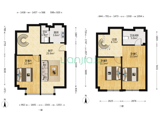 力天大厦 3室1厅2卫 66平方