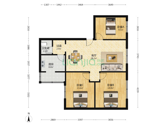 陵州路二段47号 3室1厅1卫 105平方