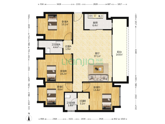 北京城建龙樾生态城樾尚府 4室1厅2卫 138平方