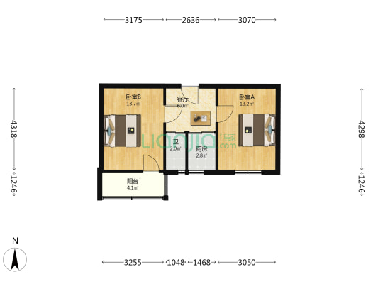 建设小区 2室1厅1卫 51平方