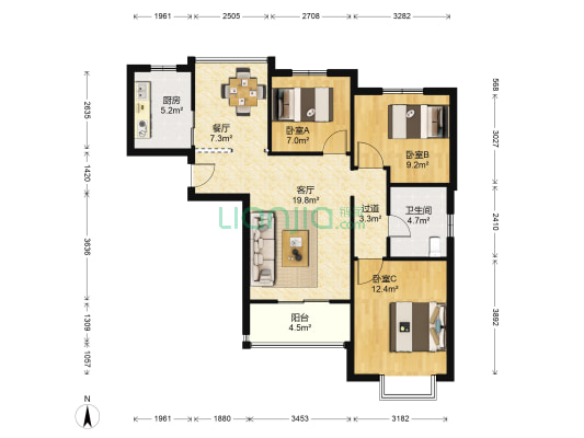 葛洲坝华庄 3室2厅1卫 106平方