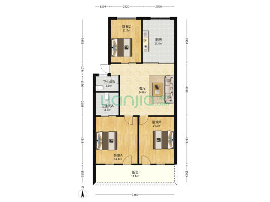 凤园新区凤尾花园 3室1厅2卫 113平方