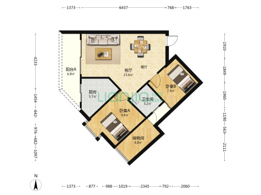 世融新嘉园 2室1厅1卫 69平方