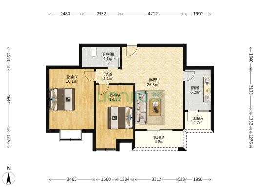 凤凰山小区 2室1厅1卫 98平方
