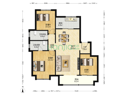 金辉优步大道二期 3室1厅2卫 129平方