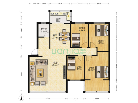 吴家营新村 4室2厅1卫 126平方