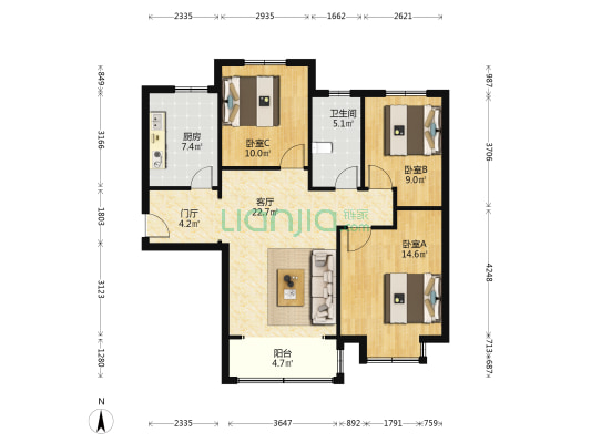 理工嘉苑 3室1厅1卫 114平方