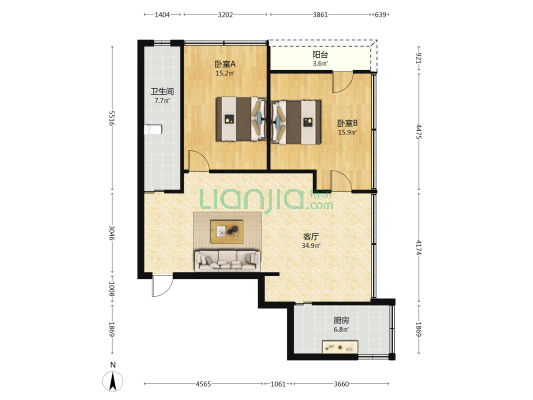 外贸中心集团宿舍 2室1厅1卫 76平方