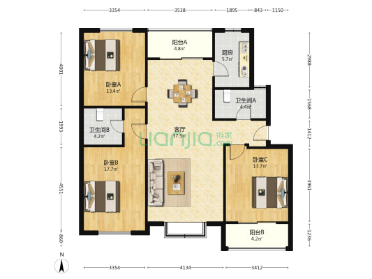 衡泰·冠城 3室1厅2卫 124平方