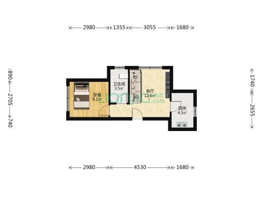 孔雀城 · 悦秀園 1室1厅1卫 47平方