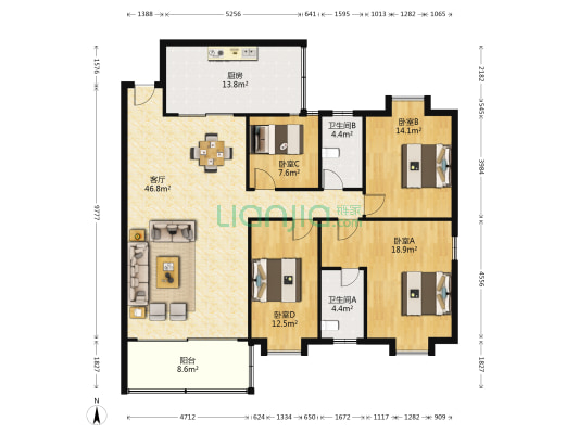 杏林花园 4室1厅2卫 146平方