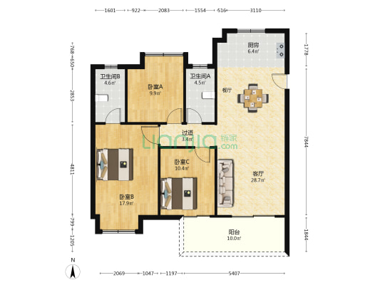 京师学院里 3室1厅2卫 119平方