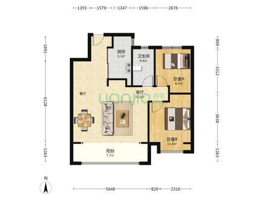 绿地新里奥赛公馆 2室1厅1卫 93平方