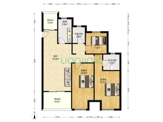 万达华府(常熟) 3室1厅2卫 127平方