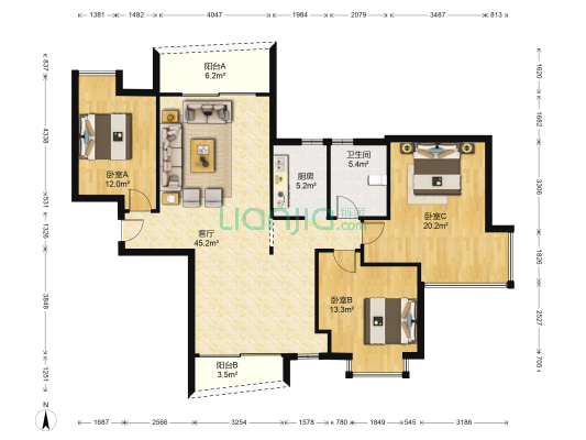 星河名居（顺德） 3室1厅1卫 135平方