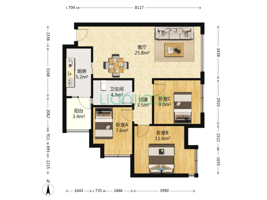 首信首御 3室1厅1卫 80平方