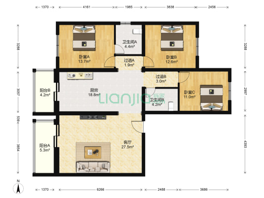 阁外山水 3室1厅2卫 143平方