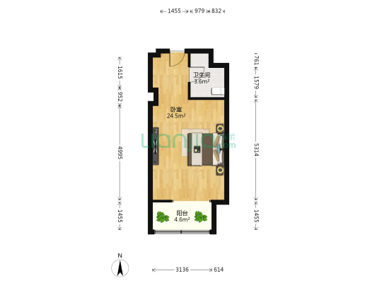 迎宾珑湾 1室0厅1卫 46平方