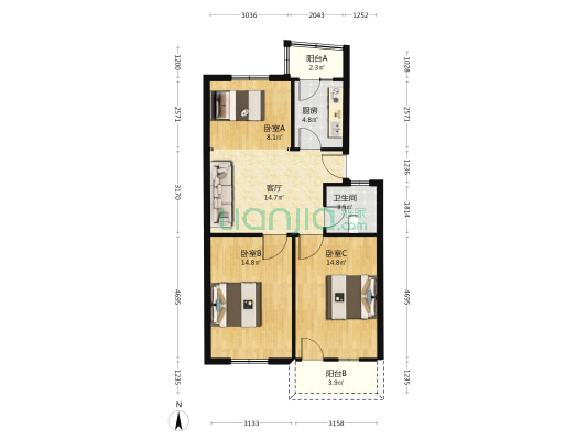 长江路300号 3室1厅1卫 78平方