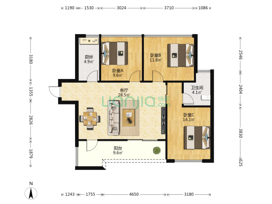 城央万象 3室1厅1卫 95平方