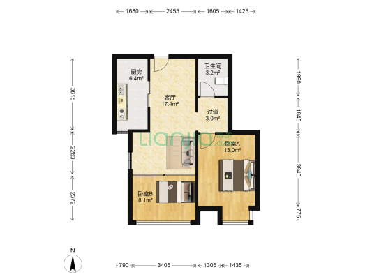 龙华城小区 2室1厅1卫 68平方