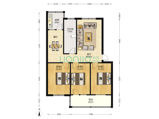 中兴路小学家属楼 3室1厅1卫 102平方