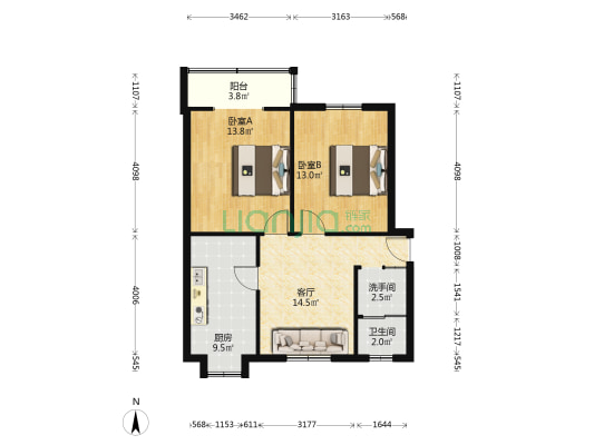 市政家属院 2室1厅2卫 72平方