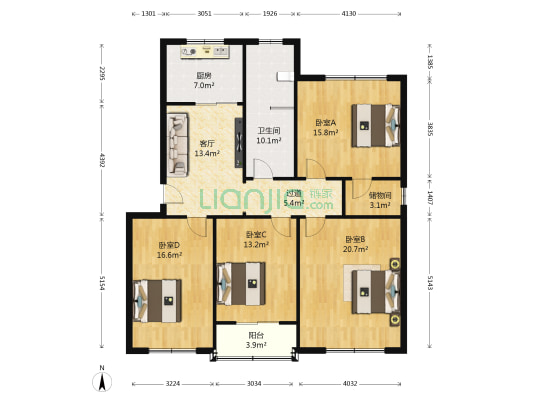 常新家园 4室1厅1卫 134平方
