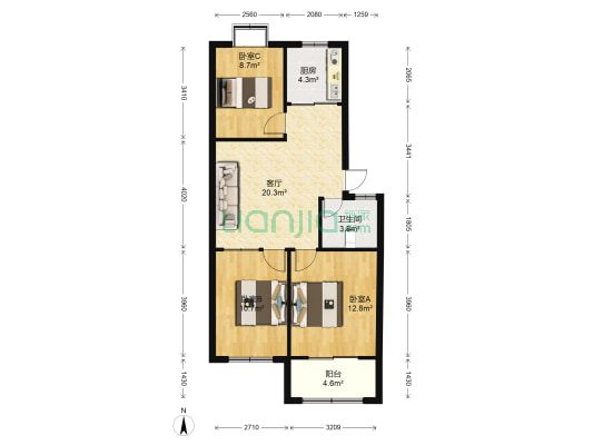 香江水岸南区 3室1厅1卫 85平方