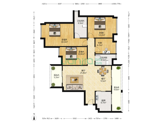 雅居乐御滨名门 4室2厅2卫 145平方