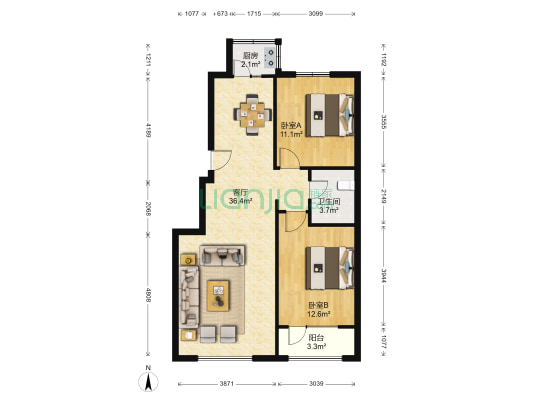 鸥逸云翔 2室1厅1卫 94平方