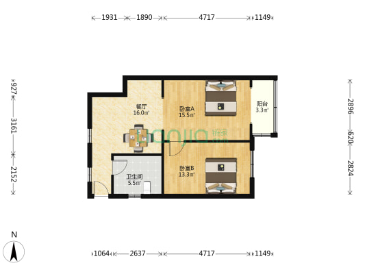 临波大楼 2室1厅1卫 72平方