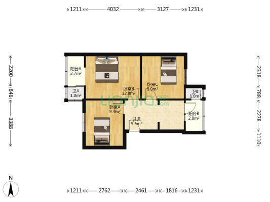九里堤北路52号院 3室0厅2卫 59平方