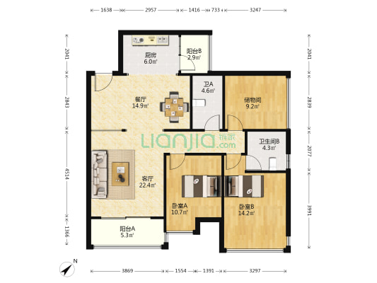 未来方舟E8组团 2室2厅2卫 105平方