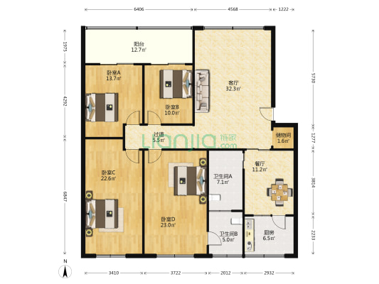 华金大道二段689号 4室2厅2卫 155平方