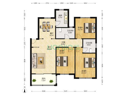 南江苑 3室2厅2卫 125平方