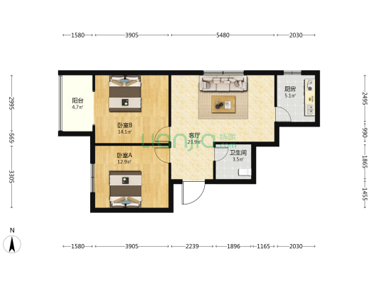 百家新城 2室1厅1卫 86平方