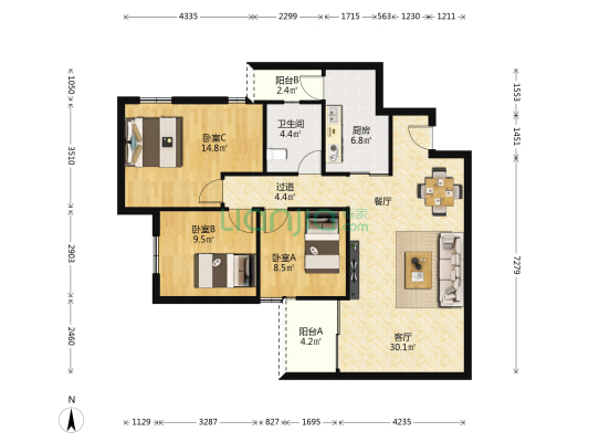 景辉苑 3室1厅1卫 106平方