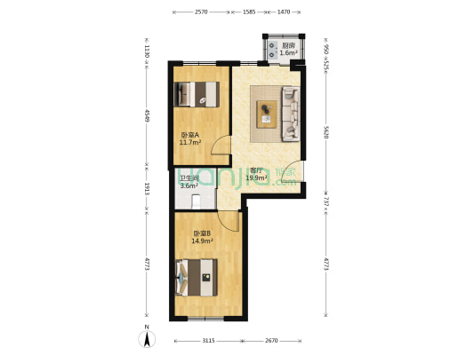 万嘉花园二期 2室1厅1卫 64平方