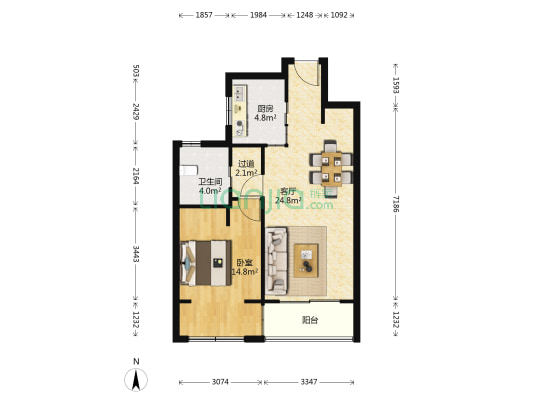 康桥半岛国际公寓 1室1厅1卫 71平方