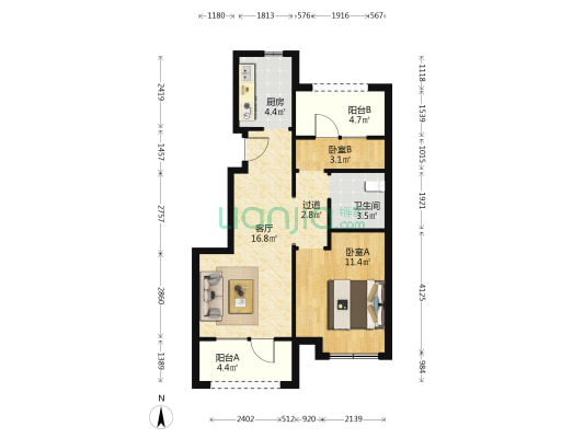 青城熙章 2室1厅1卫 69平方