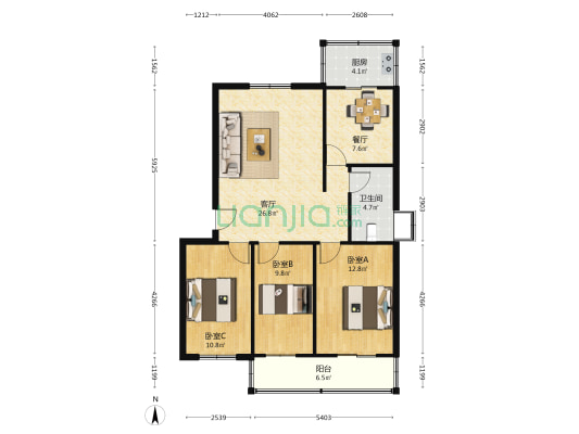 河南路11号 3室2厅1卫 105平方